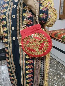 Red Embroidered Potli Bag