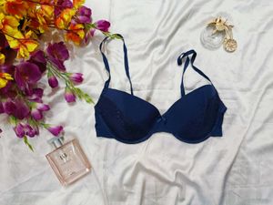 Elegant Blue Lace Padded Bra