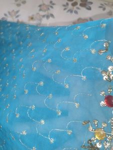 Elegant Teal Saree with Sequins &amp; Beads