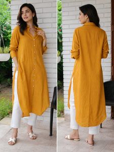 Stylish Yellow Long shirt with side slit for Women