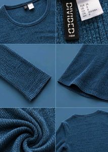 DENIM BLUE RIBBED LONG SLEEVE A-LINE DRESS