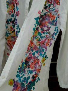 White Floral Print Button-Up Top