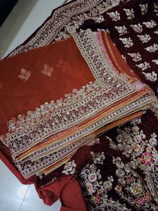 Maroon Velvet Embroidered Bridal Lehenga