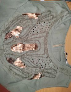 Heine Germany Embellished Olive Green Top