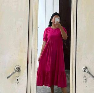 Vibrant Pink Tiered Midi Dress