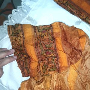 Orange Printed Saree With Blouse