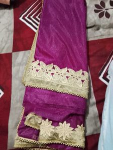 Elegant Purple Saree with Gold Border