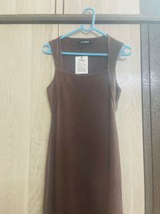 Brown Ribbed Bodycon Midi Dress