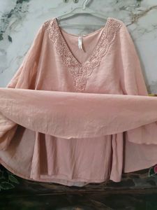 Elegant Pink V-Neck Top with Tie Sleeves
