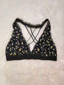 Floral Lace Bralette - Black