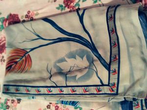 Elegant Blue Tree Print Saree