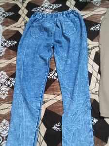 Women's Denim &amp; Beige Pants Set