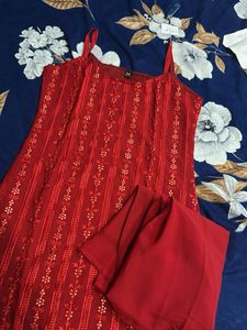Red Embroidered Kurta Set