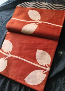 Beautiful Orange Saree with Leaf Print