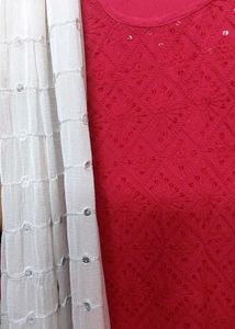 Chikankari kurti with dupatta And gift earrings