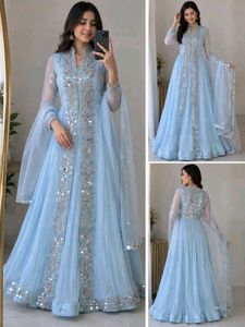 Stunning Blue Embellished Anarkali Gown