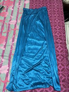 Elegant Blue Lace Trimmed straight Skirt