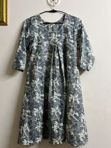 Grey Floral Print Kurta