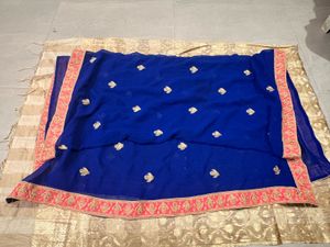 Pink Embroidered Lehenga Choli with Blue Dupatta