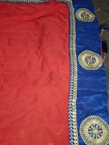 Red Saree with Blue Border