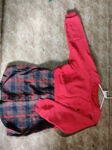 Red Sweatshirt with Plaid Shirt