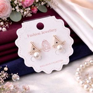 Elegant Pearl & Crystal Triangle Earrings