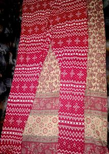Red Printed V-Neck Top With Pant