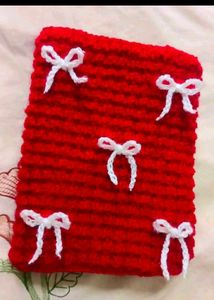Handmade Red Crochet Book Cover with Bows