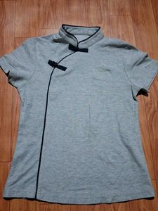 cheongsam inspired grey top