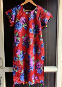 Red Floral Print Kurta 3