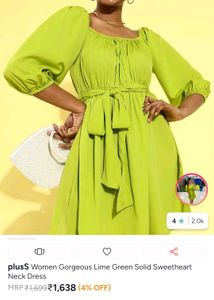 Lime Green Puff Sleeve Sweetheart Neck Dress