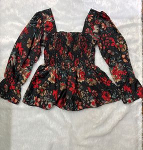 stylish black floral print peplum Top