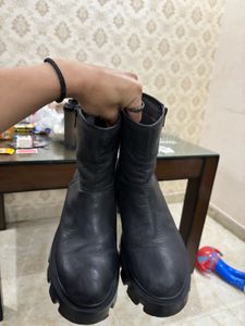 Chunky Black Leather Boots