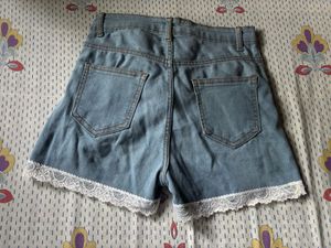 Cute Lace Trim Denim Shorts