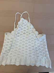 White Crochet Halter Neck Top