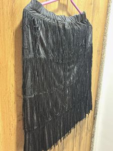 Black Fringed Mini Skirt