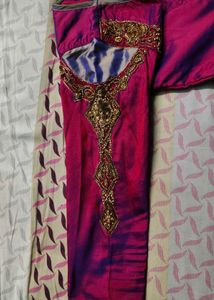 Magenta Silver-Grey Party Wear Gown