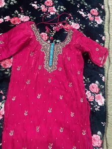 partywear deep neck pink kurti