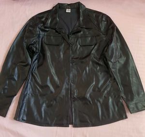 SSS Black Faux Leather Oversized Jacket