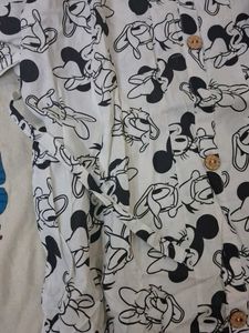 Mickey Mouse Print White Dress