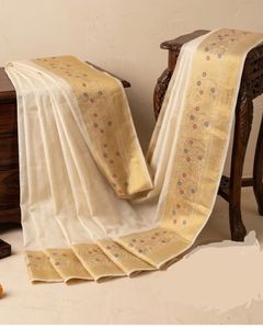 new golden and white south indian saree