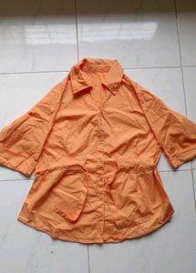 Orange Cotton Tie-Waist Shirt