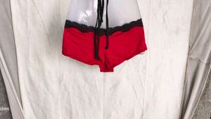 I. Red Lace Trim Briefs with Front Tie