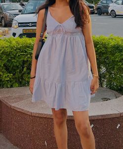 Savana Blue Smocked Lace Trim Dress