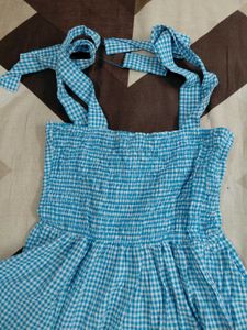 Blue and white checkered printed dress