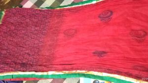 Red dupatta with Printed Border