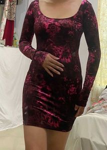 Velvet Floral Print Mini Dress