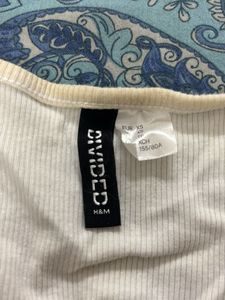 Divided White Ribbed Tie-Up Top