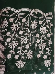 Green &amp; White Print Fabric with Tassels