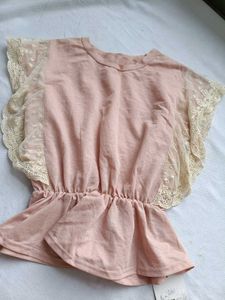 Chic Pink Peplum Top with Lace Sleeves